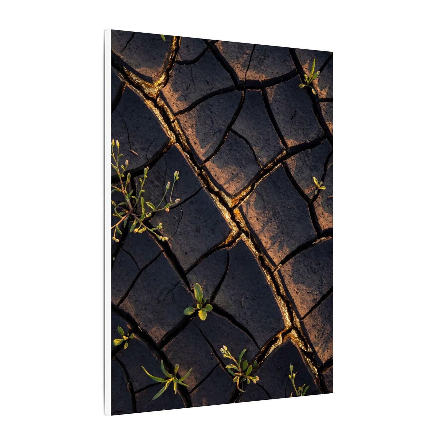 Kintsugi Cracked Earth in Golden Hour | Gold Vein Canvas Art