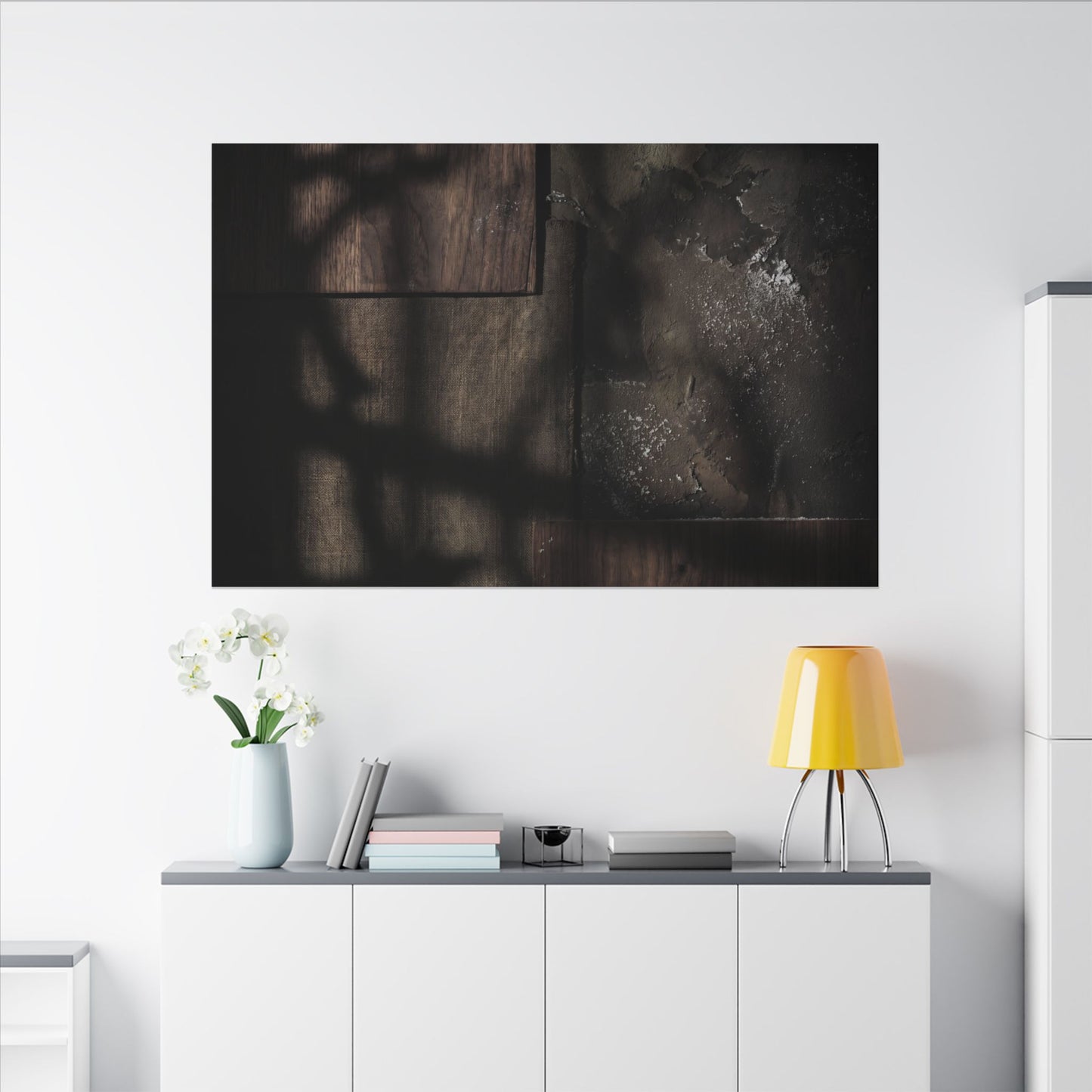 Dark Japandi Shadow Play in Candlelight | Dark Texture Canvas Art
