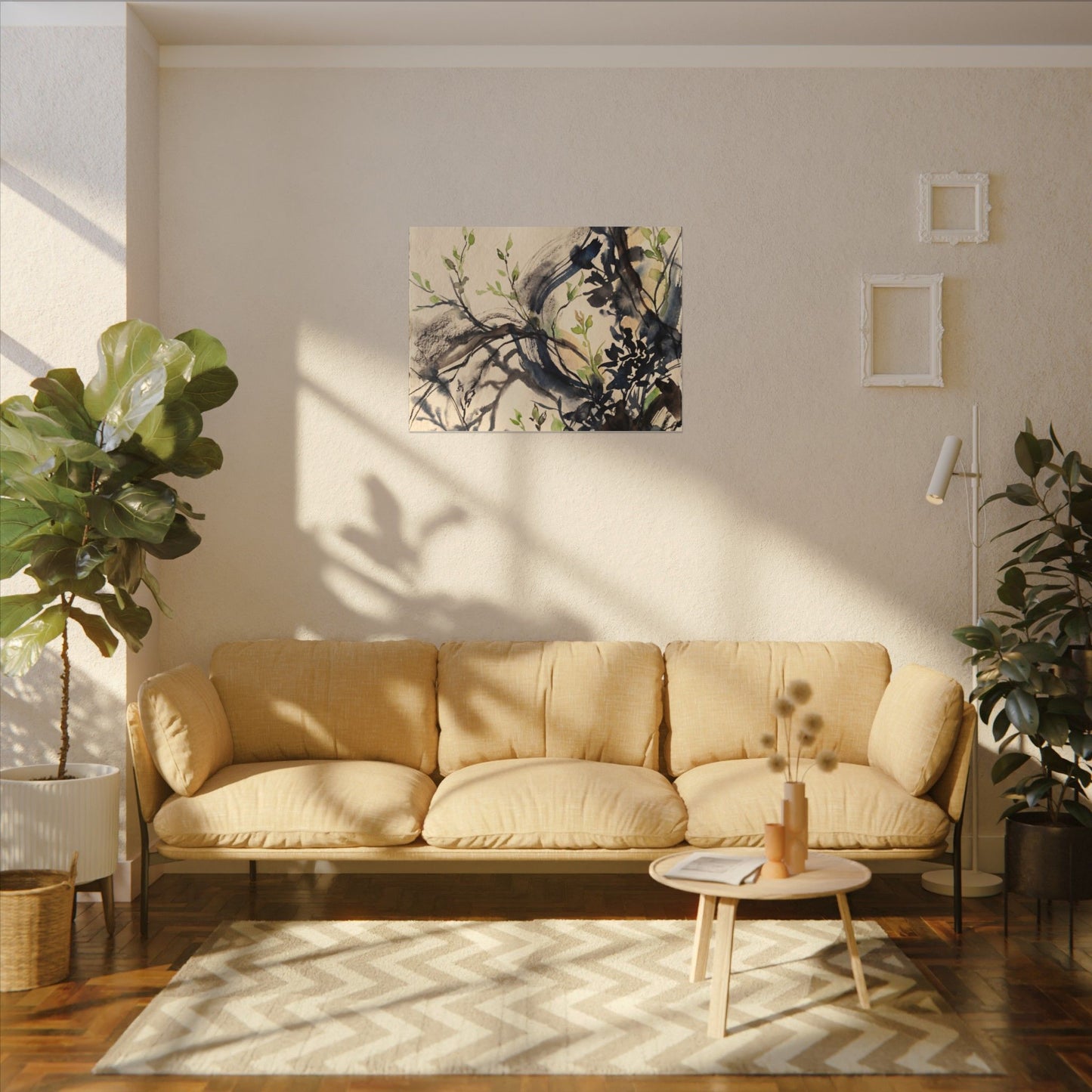 Ma Shadow Play Canvas Art - Dark Japandi Charcoal Ink
