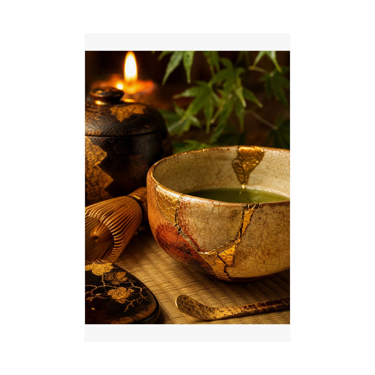 Tea Ceremony Crackle Gold Wall Art Print | Healing Kintsugi Art