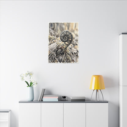 Japandi Fern Unfurling in Golden Hour | Watercolor Canvas Art