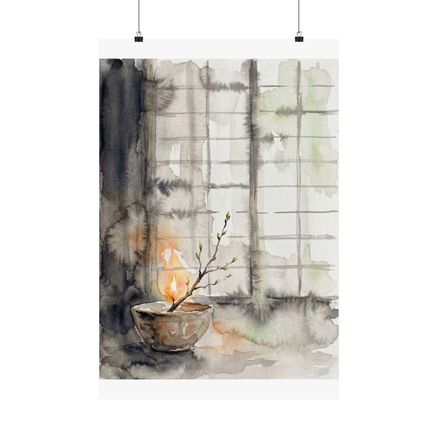 Spring Shoji Screen Watercolor Wall Art Print | Elegant Decor Art Print