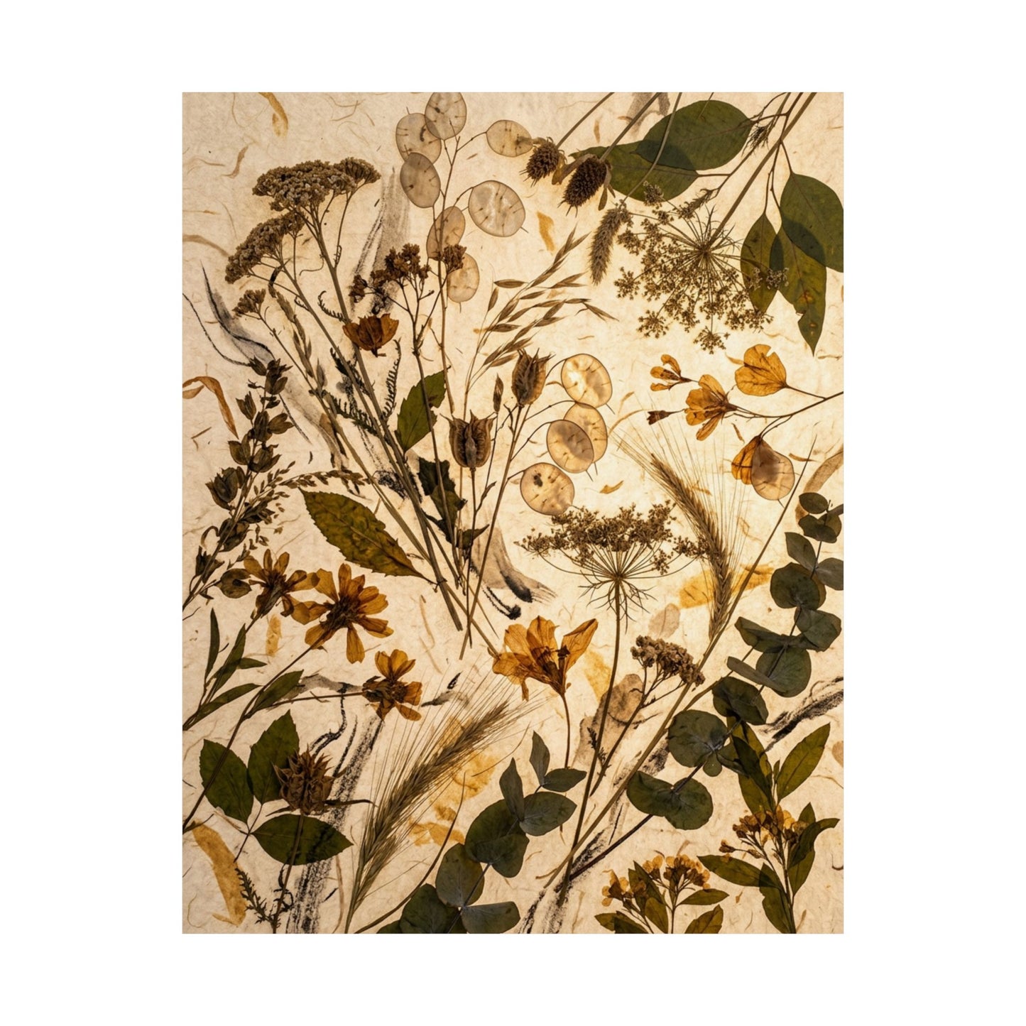 Dried Flowers Japanese Pattern Wall Art Print | Cozy Japandi Art