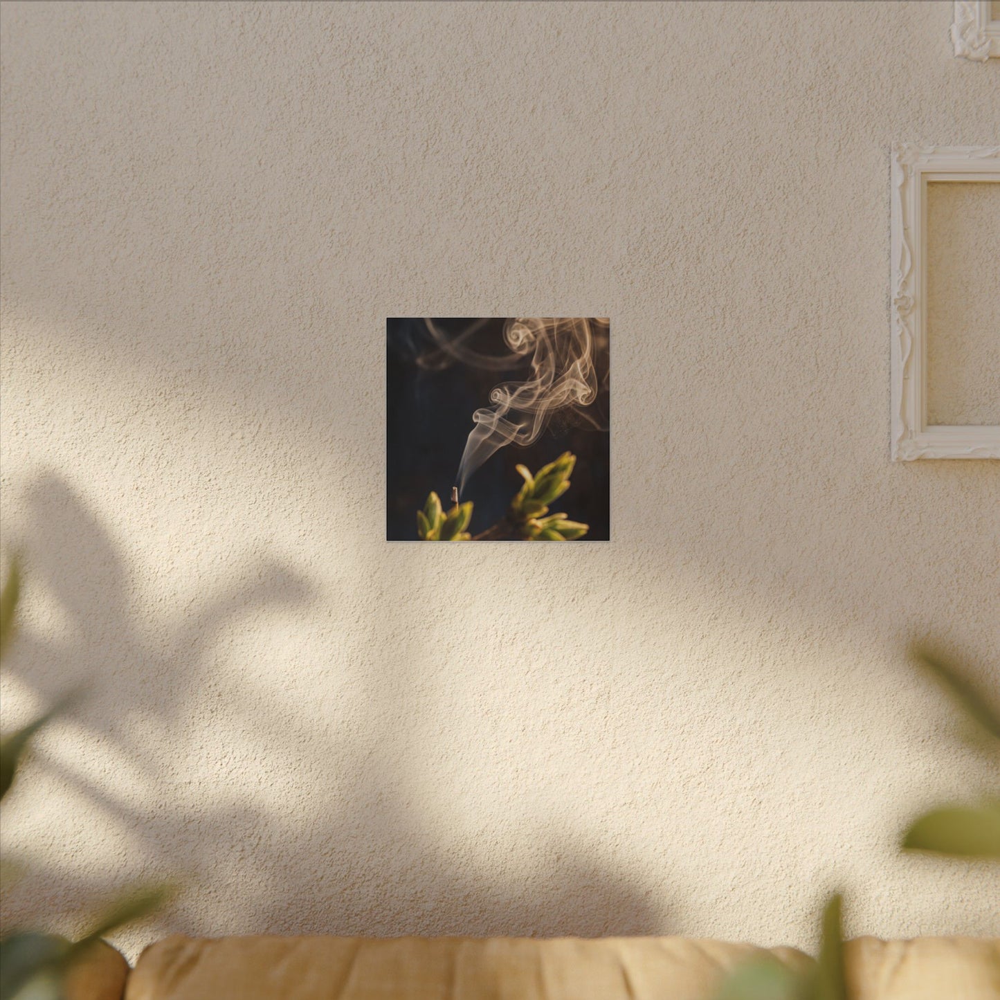 Incense Smoke Spring Canvas Art | Dark Japandi Atmospheric Design