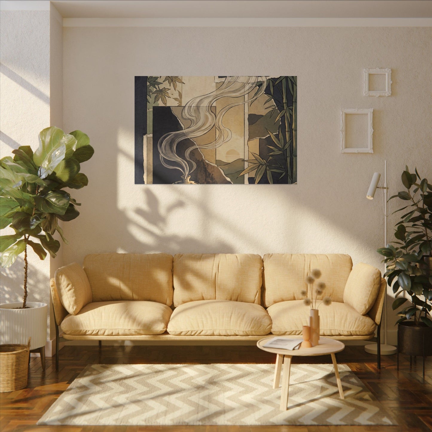 Tranquil Incense Smoke Canvas Art - Ukiyo E Inspired Zen