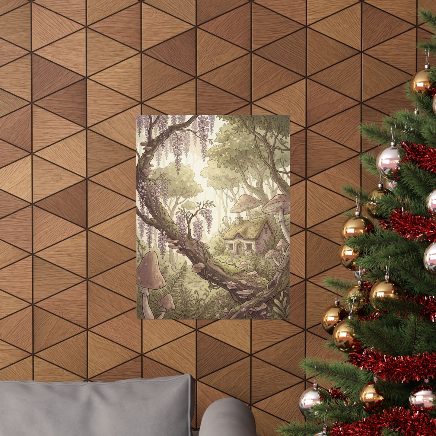 Summer Wisteria Mushroom Illustration Wall Art Print | Rustic Decor