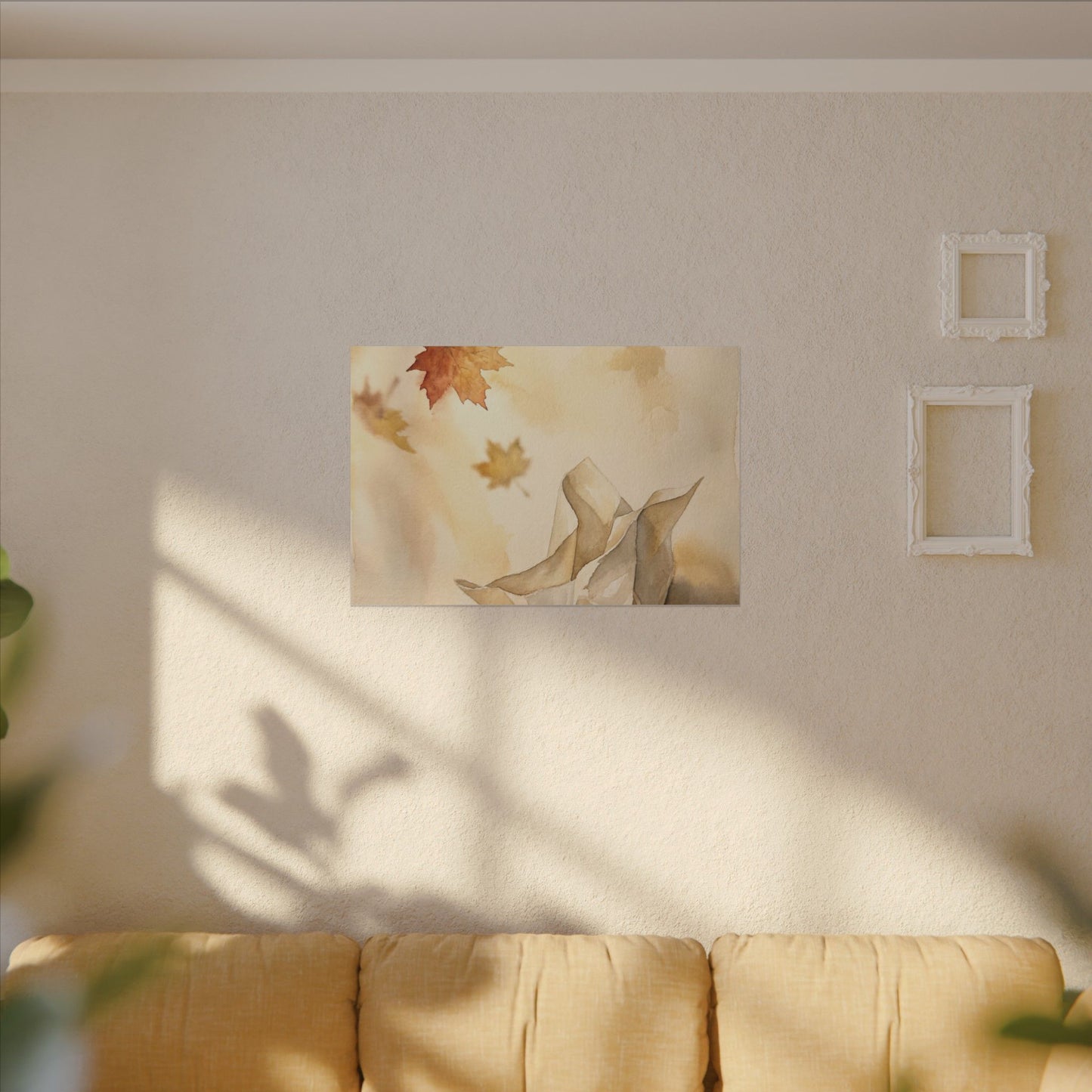 Japandi Paper Fold in Golden Hour | Watercolor Canvas Art