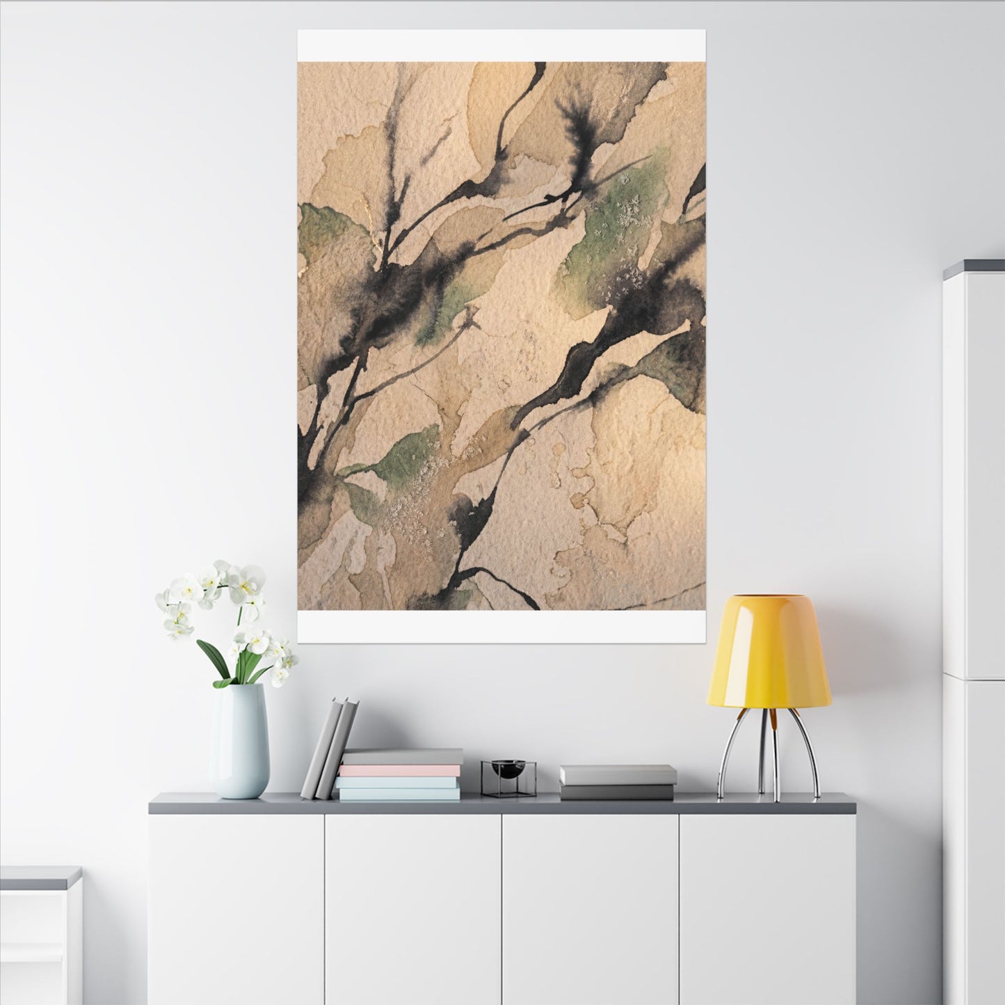 Japandi Shadow Play in Golden Hour | Watercolor Canvas Art