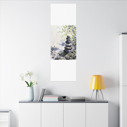 River Stones Sumi E Canvas Art | Serene Zen Art
