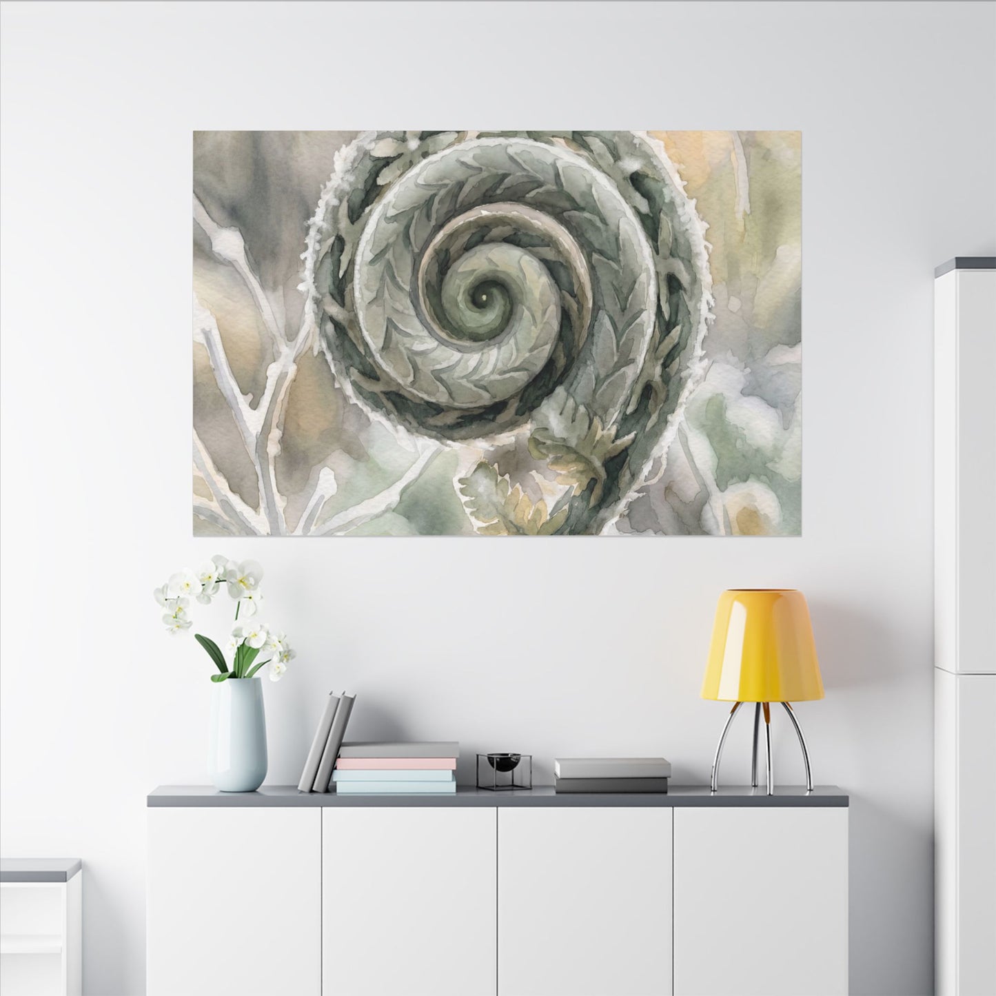 Winter Fern Unfurling Watercolor Canvas Art | Cozy Decor
