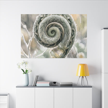 Winter Fern Unfurling Watercolor Canvas Art | Cozy Decor