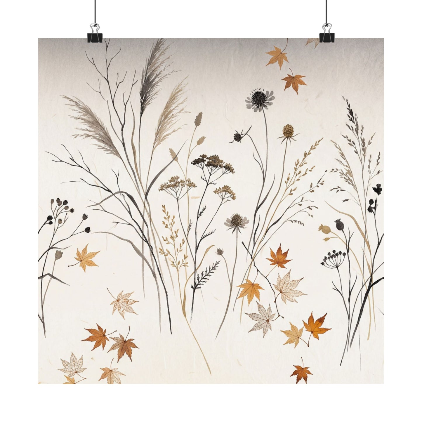 Dried Flowers Wall Art Print | Autumn Japandi Japanese Pattern Art
