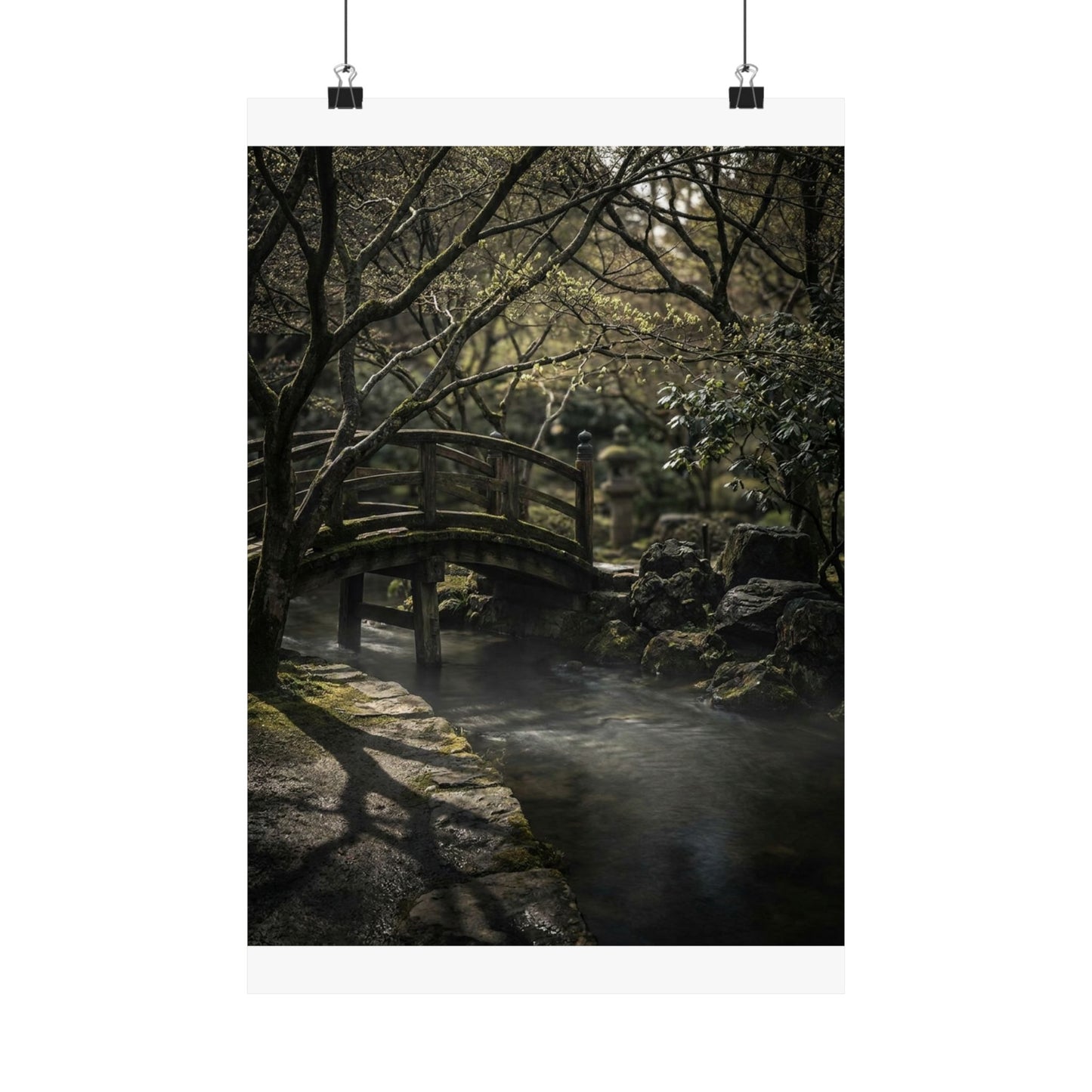 Bold Wooden Bridge Wall Art Print - Shadow Zen Dark Japandi