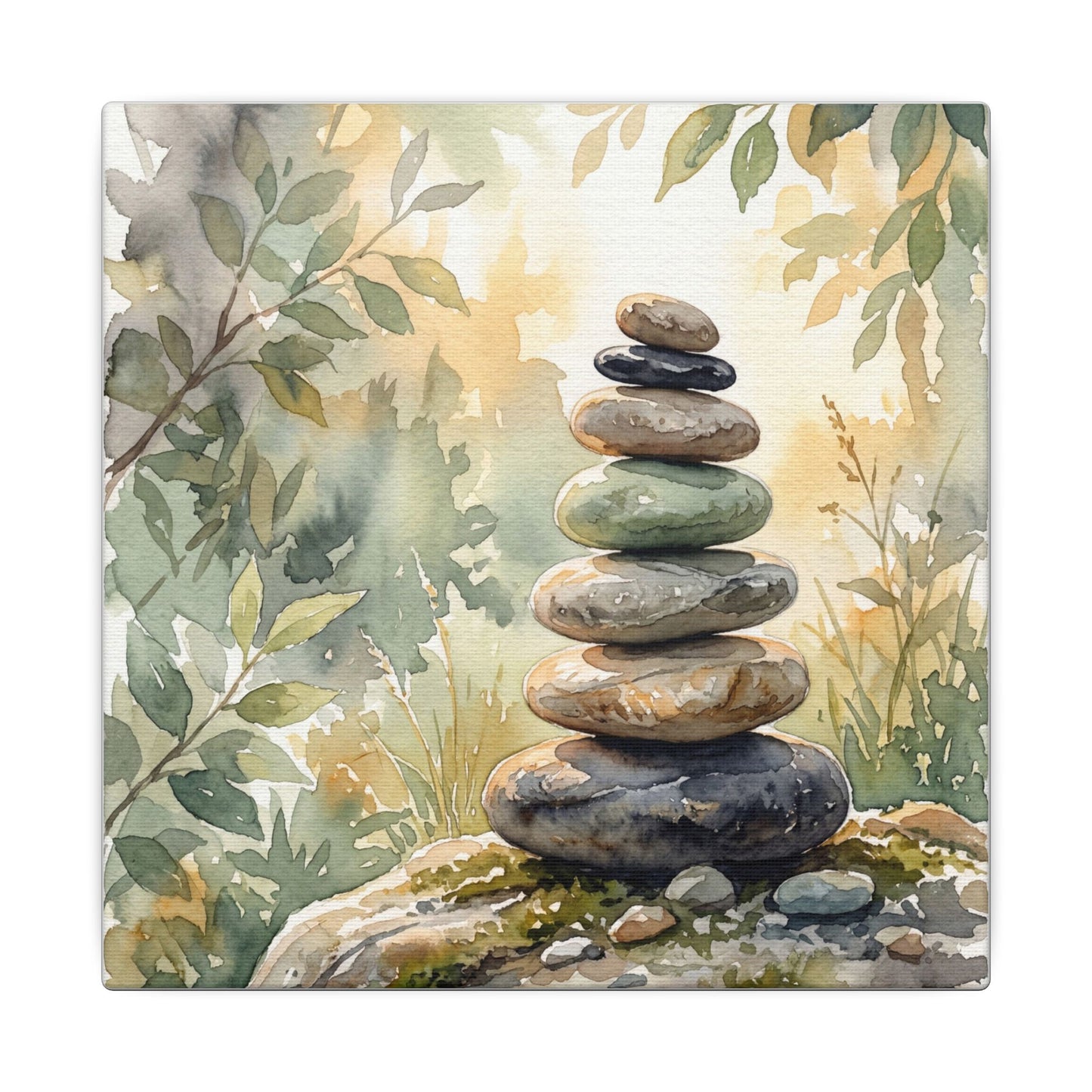 Golden Hour River Stones Canvas Art - Japandi Mono No Aware