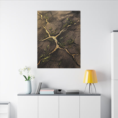 Spring Cracked Earth Charcoal Ink Canvas Art | Luxurious Decor