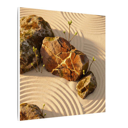 Kanso Rock Garden Canvas Art - Kintsugi Crackle Gold