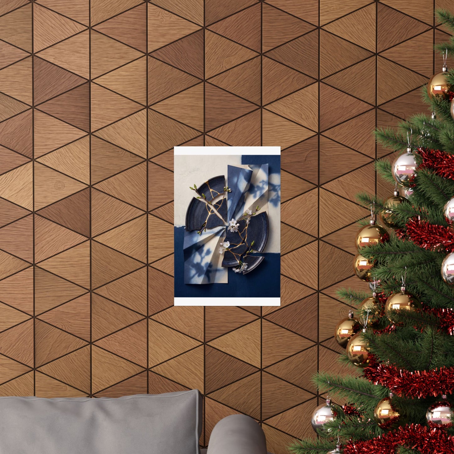 Kintsugi Paper Fold in Moonlight | Gold Repair Wall Art Print