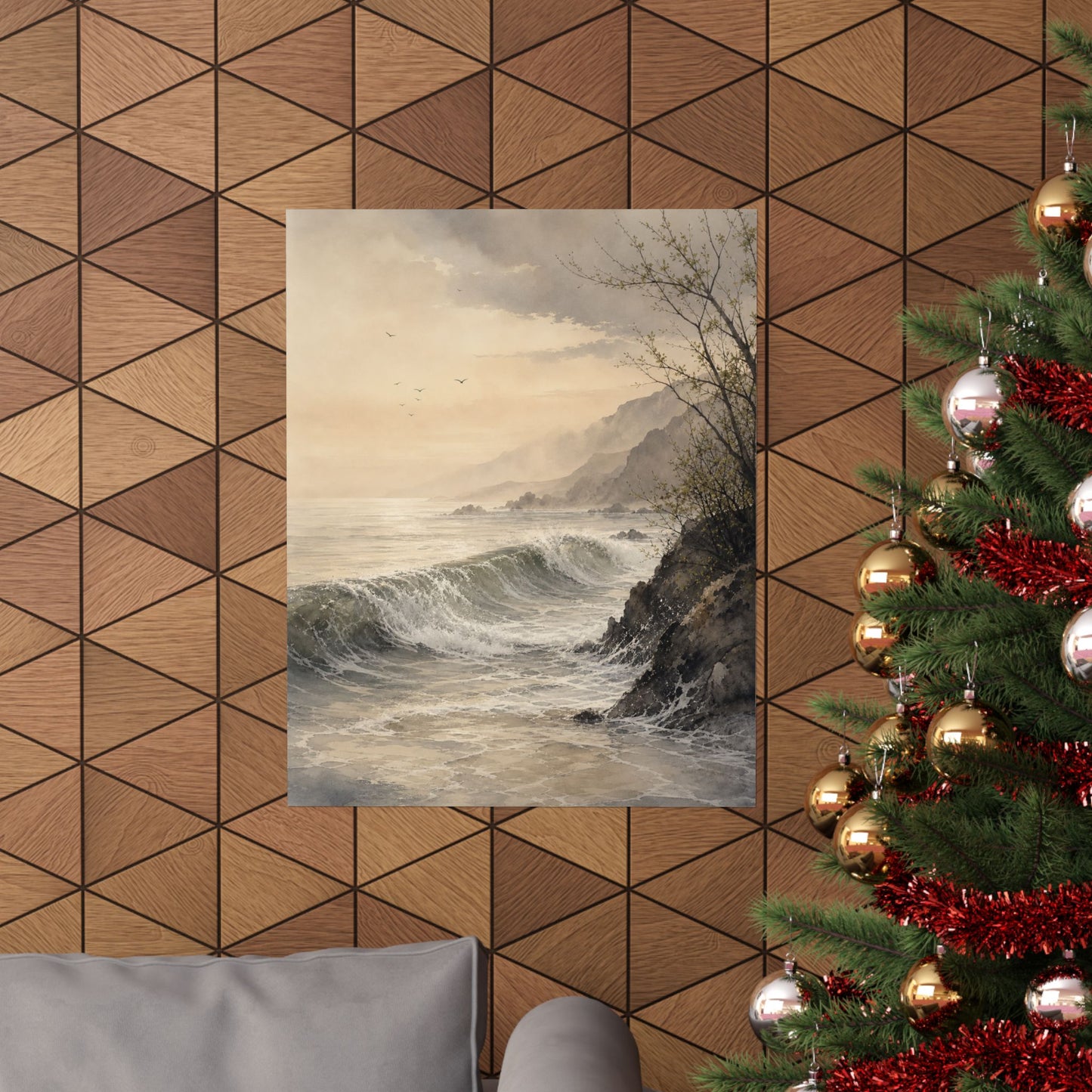 Warm Ocean Wave Wall Art Print - Watercolor Japandi