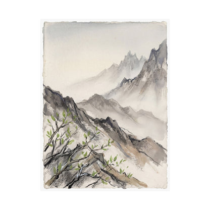 Mountain Mist Spring Wall Art Print | Japandi Elegant Design