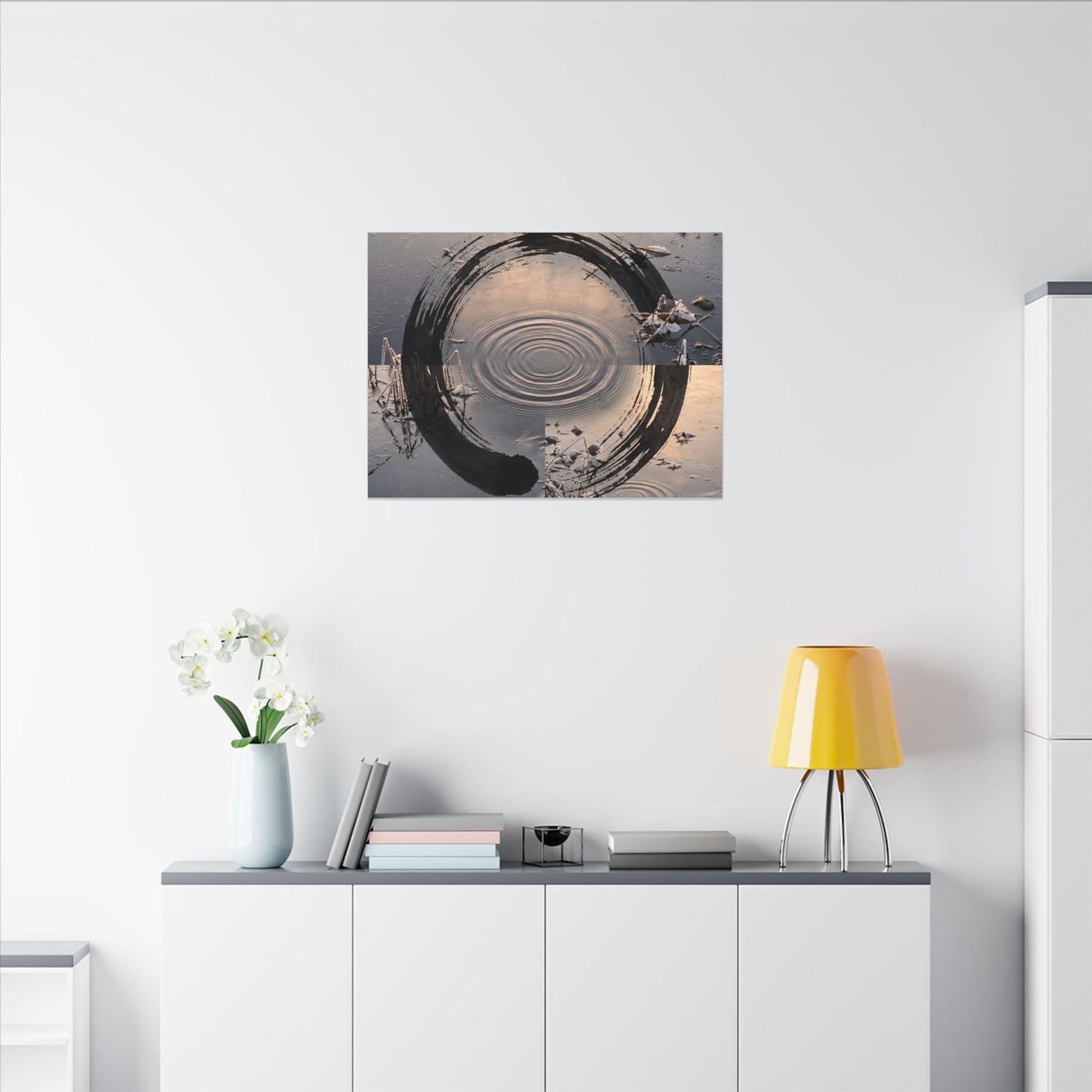 Winter Water Ripple Enso Canvas Art | Tranquil Decor