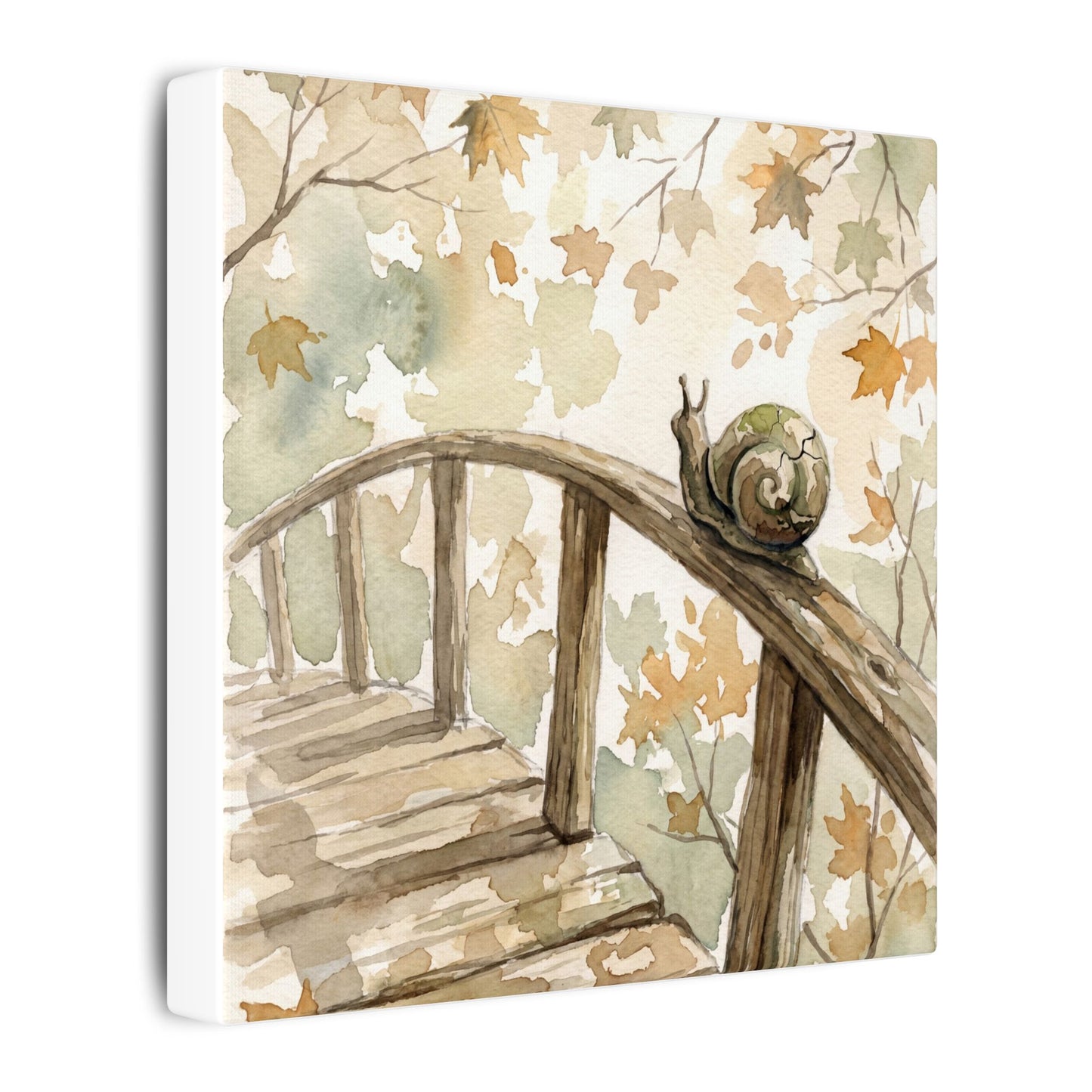 Wooden Bridge Canvas Art | Autumn Japandi Watercolor Art