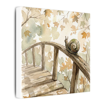 Wooden Bridge Canvas Art | Autumn Japandi Watercolor Art