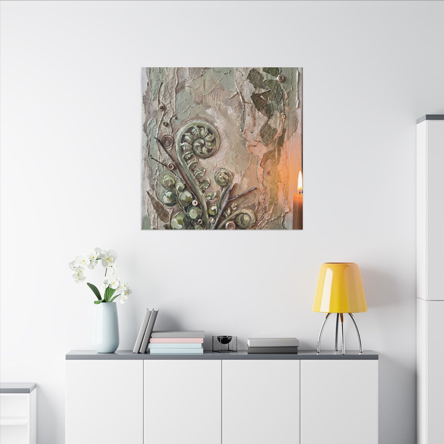 Japandi Fern Unfurling in Candlelight | Texture Canvas Art
