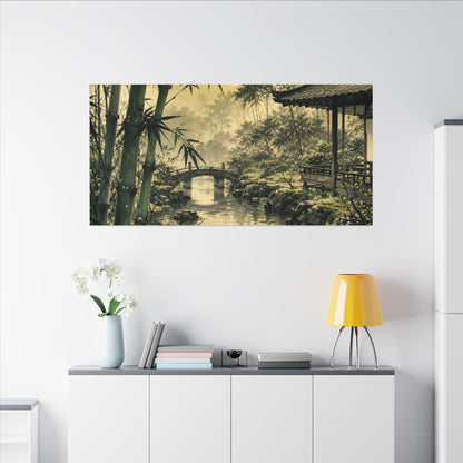 Moonlit Garden Sumi E Canvas Art | Calm Zen Art