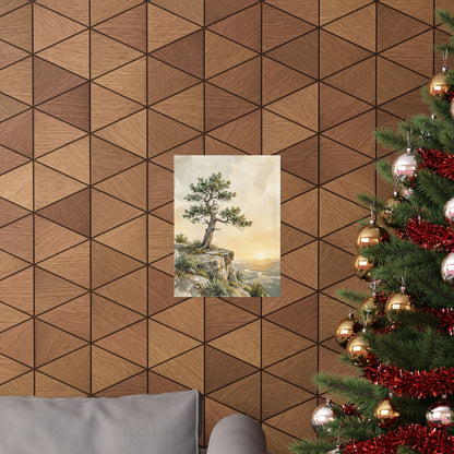 Golden Hour Pine Tree Wall Art Print - Japandi Mono No Aware