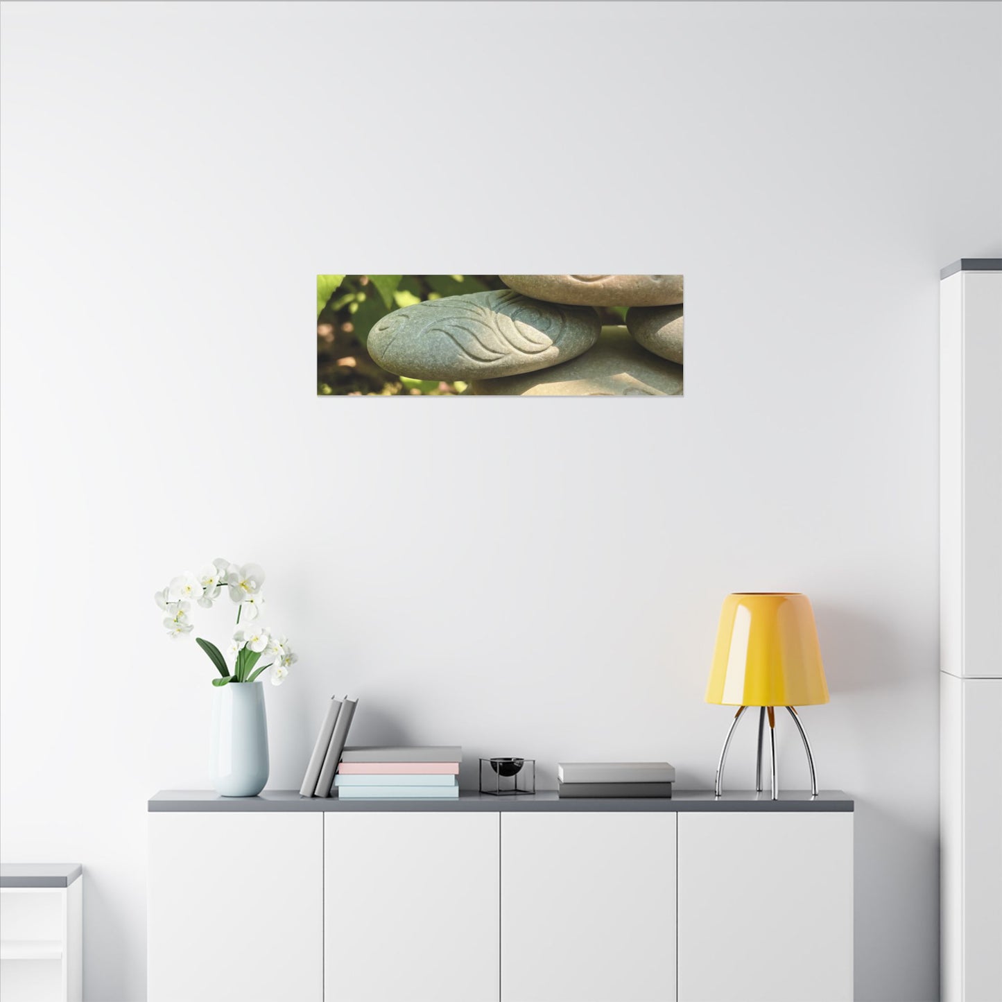 River Stones Summer Canvas Art | Japandi Earthy Design