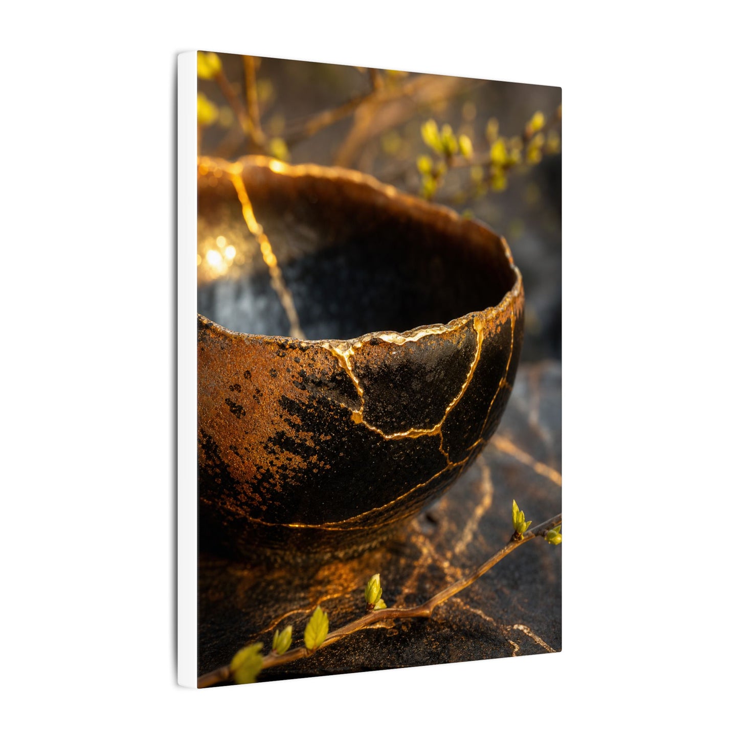 Kintsugi Ceramic Bowl in Golden Hour | Gold Vein Canvas Art