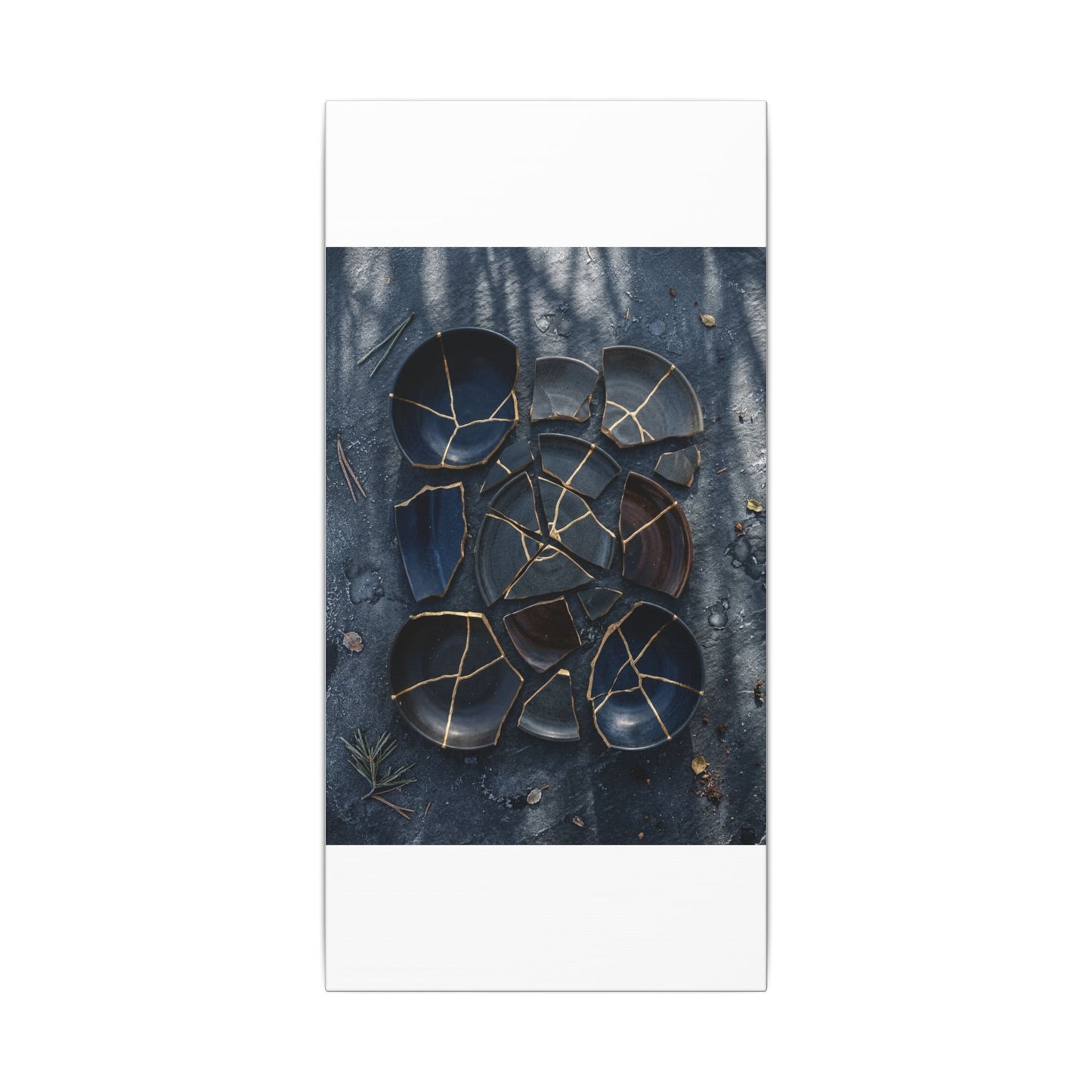 Dark Japandi Broken Pottery in Dappled | Shadow Zen Canvas Art