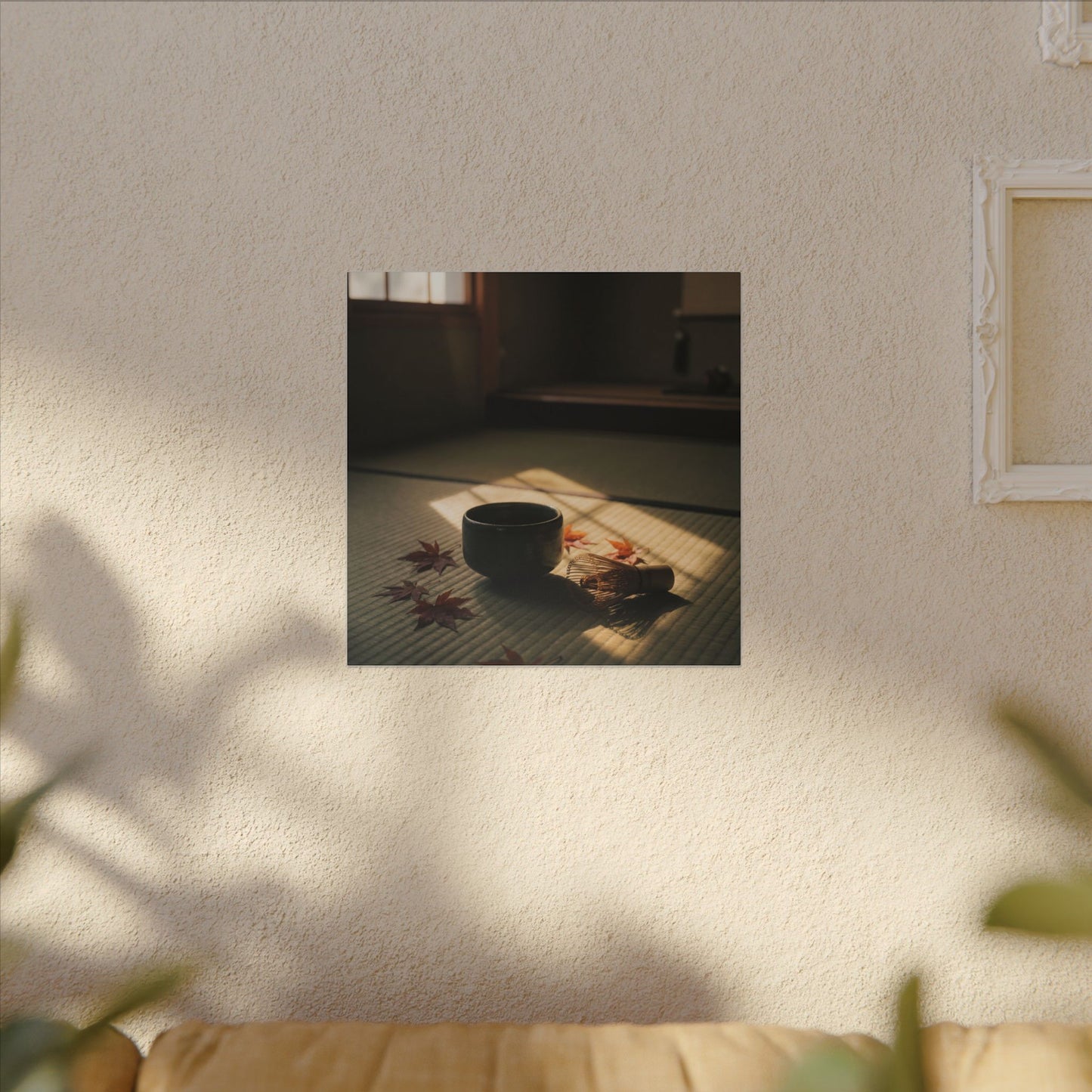 Dark Japandi Tea Ceremony in Golden Hour | Moody Minimal Canvas Art