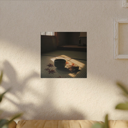 Dark Japandi Tea Ceremony in Golden Hour | Moody Minimal Canvas Art