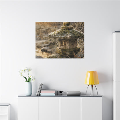 Winter Stone Lantern Watercolor Canvas Art | Earthy Decor