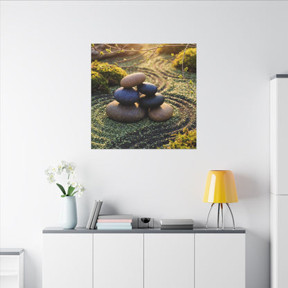 Zen River Stones in Golden Hour | Karesansui Canvas Art