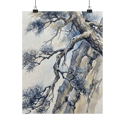 Seijaku Pine Tree Wall Art Print - Japandi Watercolor
