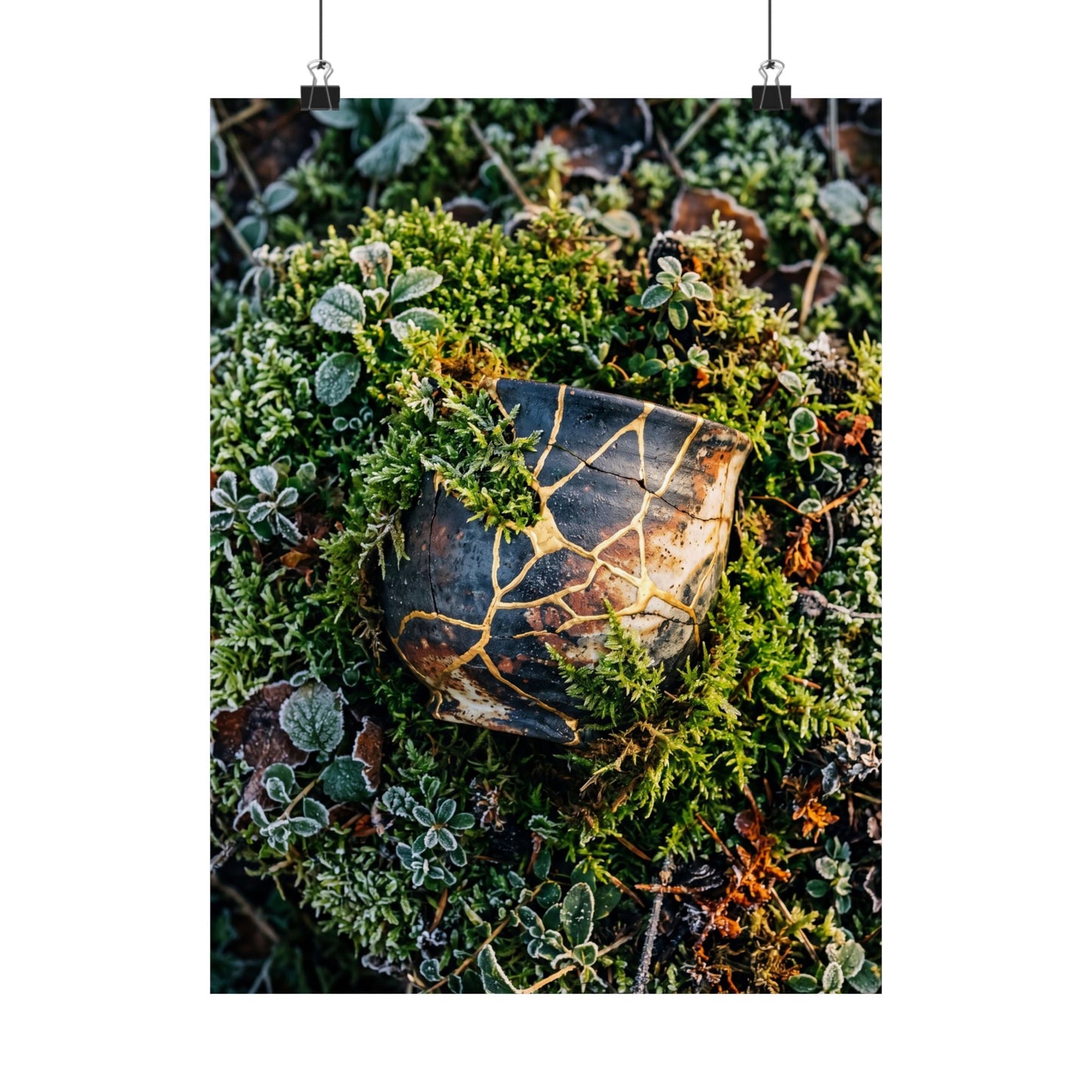 Winter Moss Close Up Gold Repair Wall Art Print | Beautiful Decor