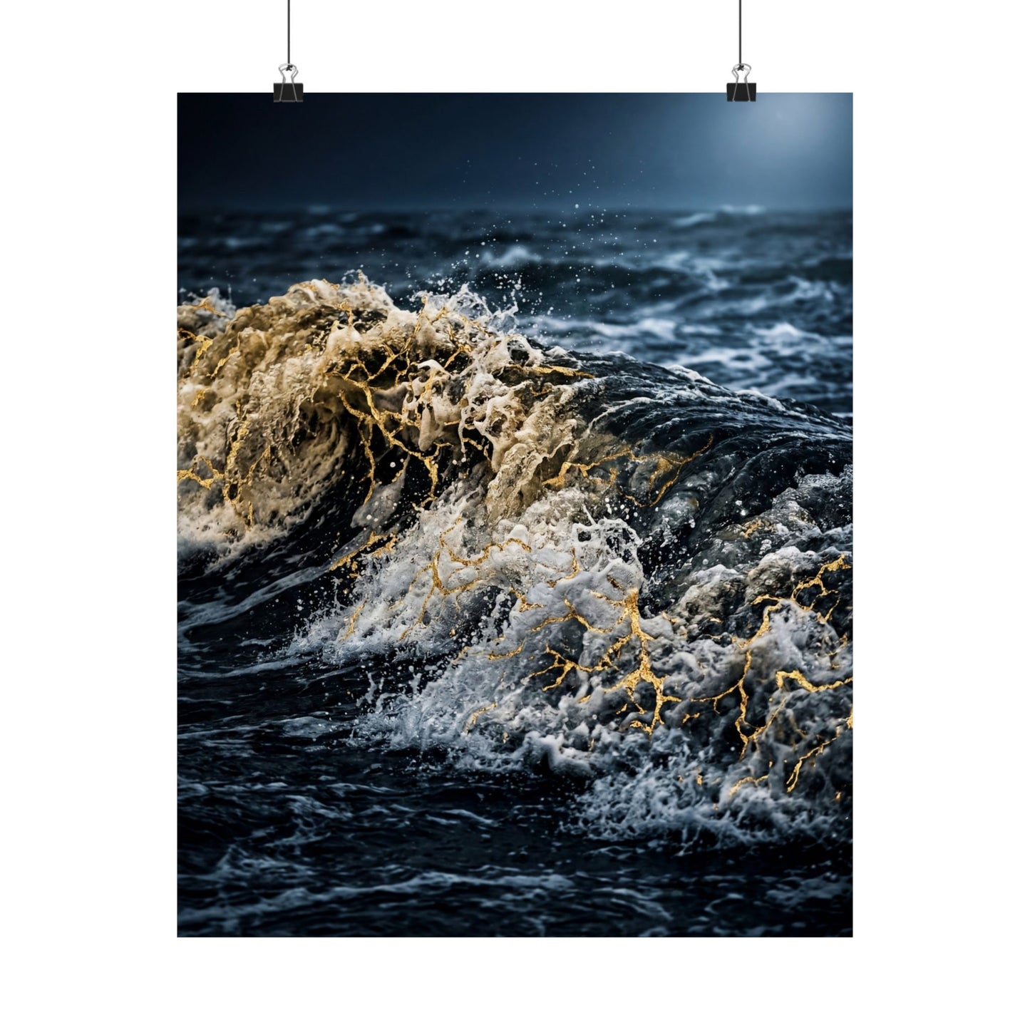 Beautiful Ocean Wave Wall Art Print - Gold Vein Kintsugi Art Print