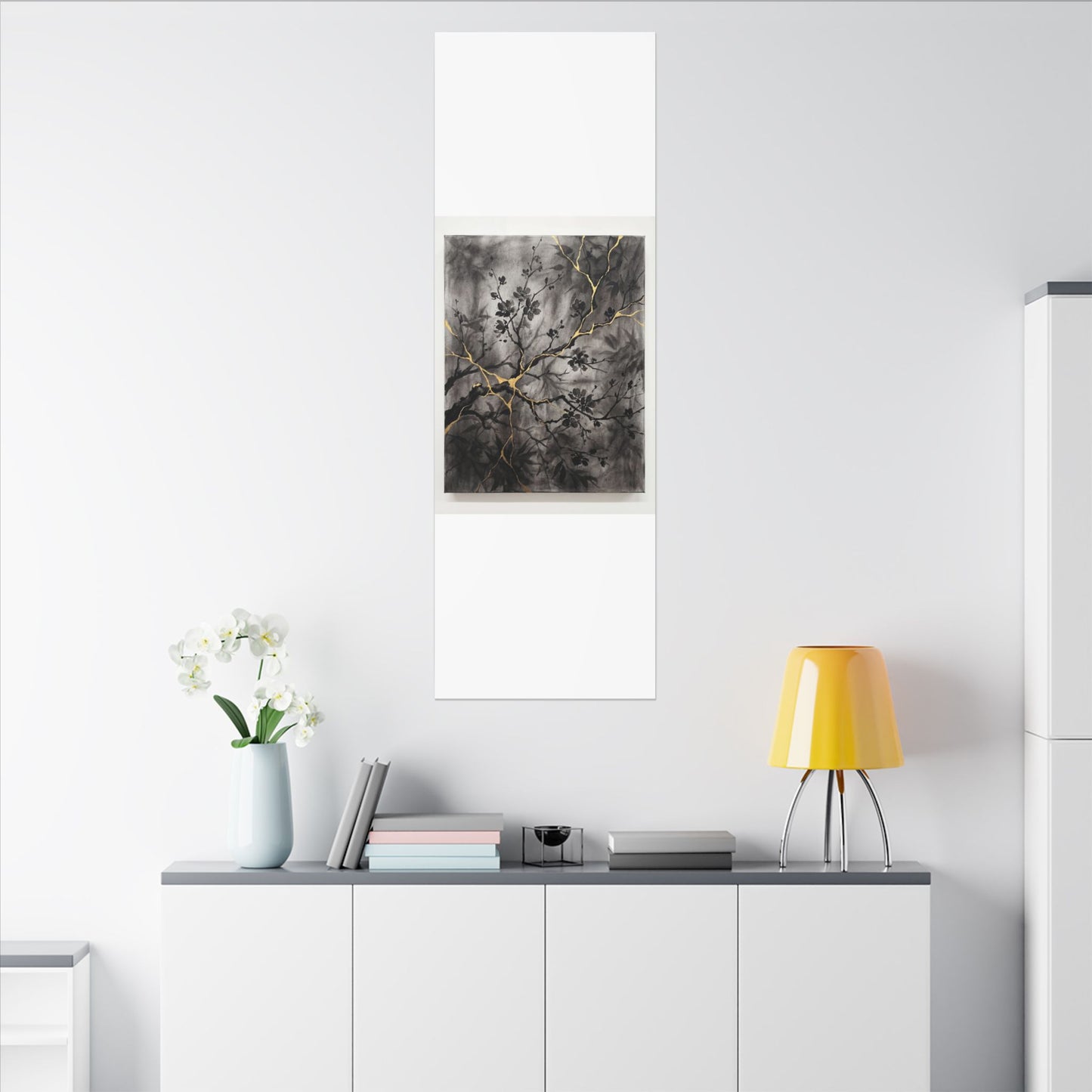 Kanso Cherry Blossom Canvas Art - Kintsugi Crackle Gold