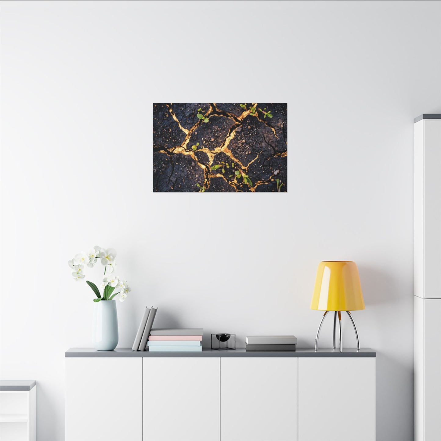 Spring Cracked Earth Crackle Gold Canvas Art | Healing Decor