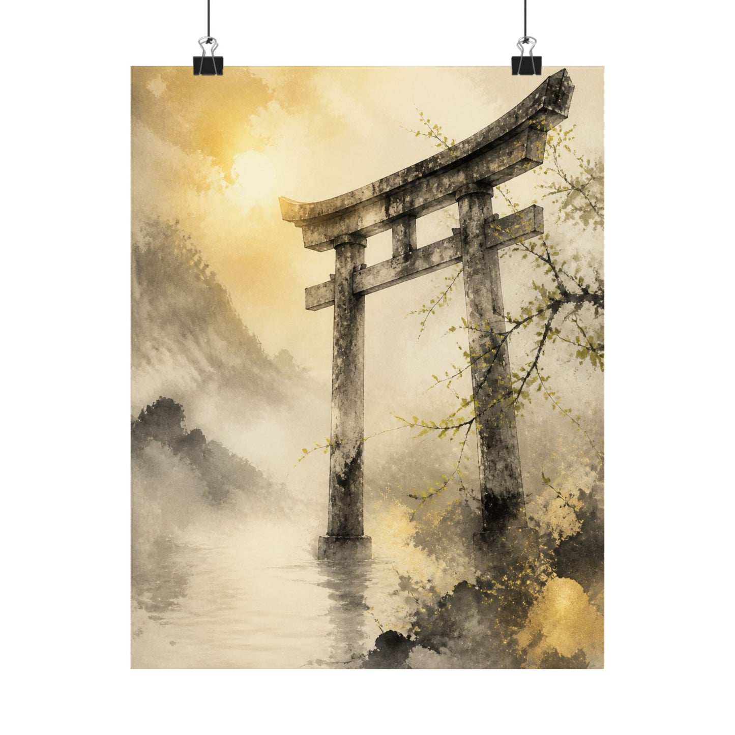 Torii Gate Wall Art Print | Spring Zen Sumi E Art
