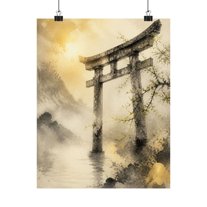 Torii Gate Wall Art Print | Spring Zen Sumi E Art