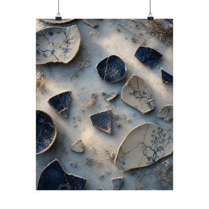 Kintsugi Broken Pottery in Dawn | Gold Vein Wall Art Print