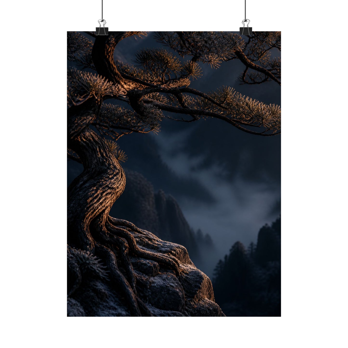 Pine Tree Shadow Zen Wall Art Print | Luxurious Dark Japandi Art