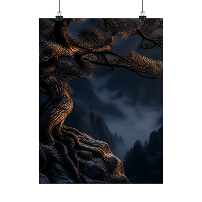 Pine Tree Shadow Zen Wall Art Print | Luxurious Dark Japandi Art