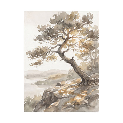 Pine Tree Watercolor Canvas Art | Elegant Japandi Art