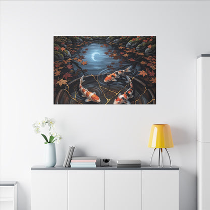 Koi Pond Canvas Art | Autumn Kintsugi Gold Repair Art