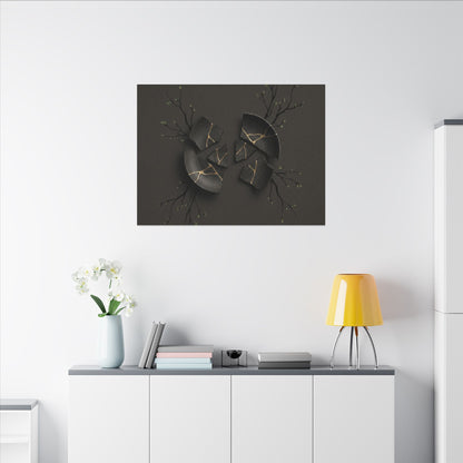 Sophisticated Broken Pottery Canvas Art - Charcoal Ink Dark Japandi