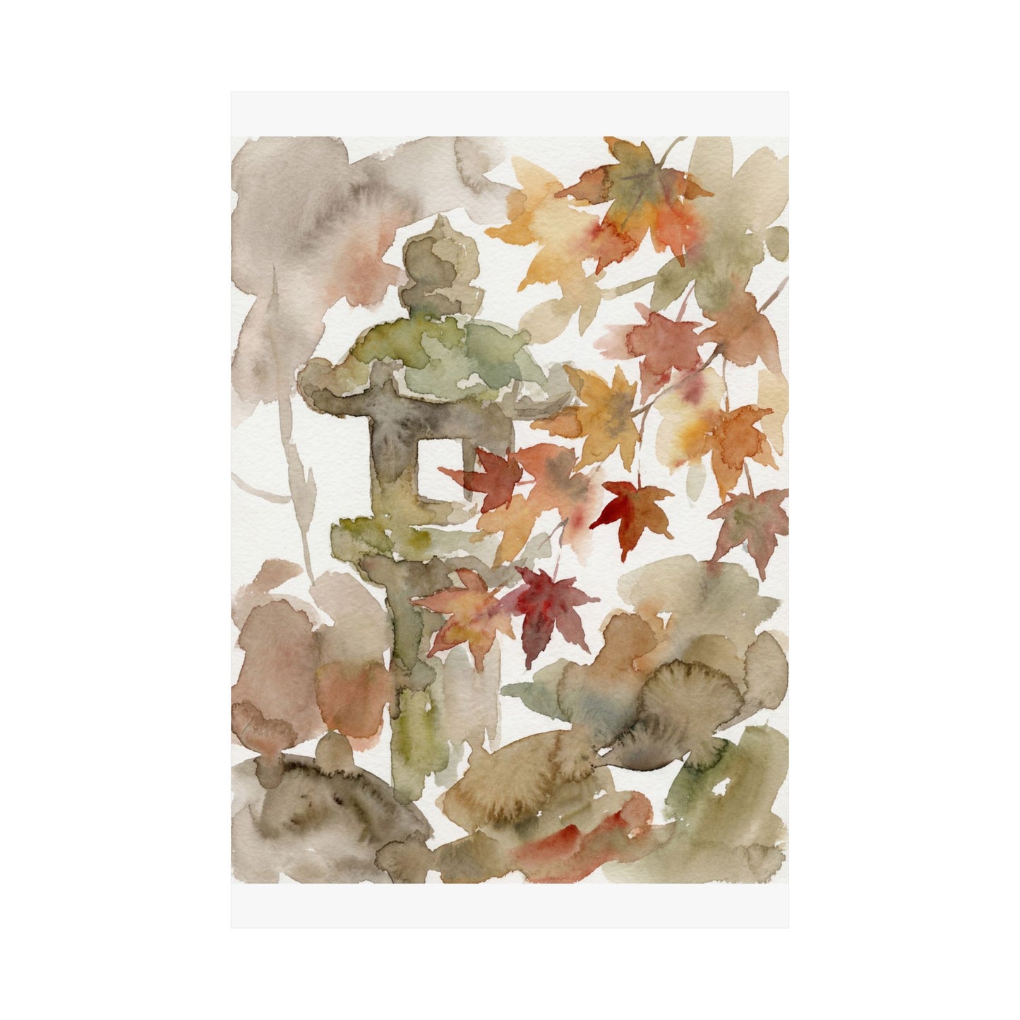Neutral Stone Lantern Wall Art Print - Watercolor Japandi